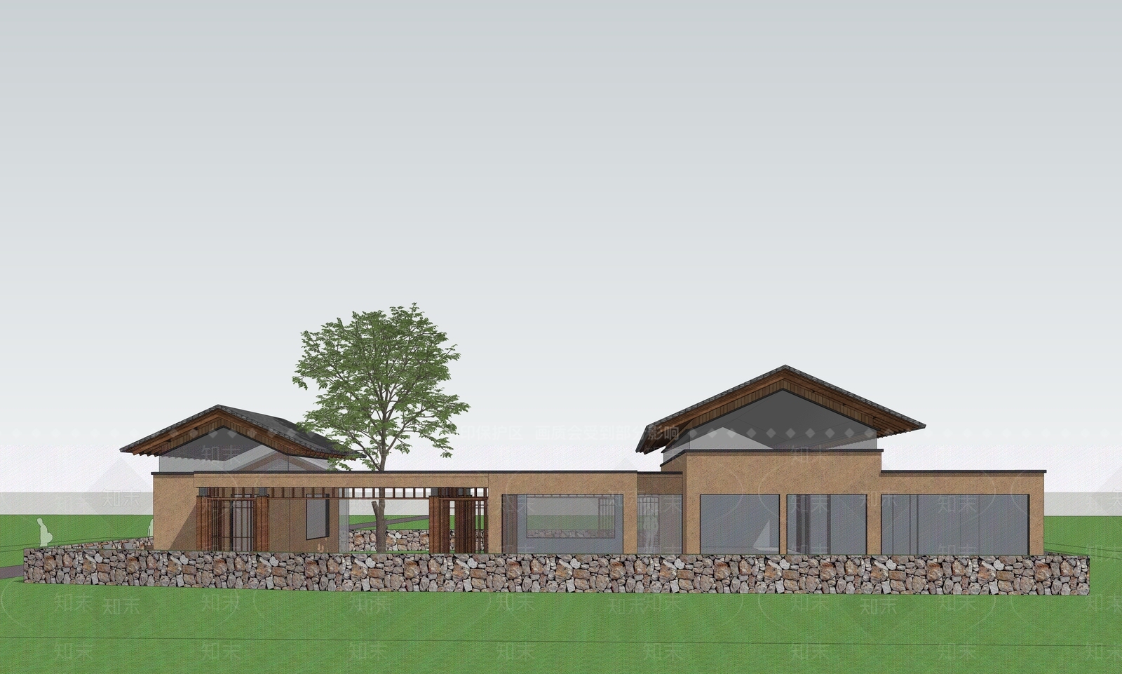 新中式民宿建筑SU模型下载【ID:1187230794】