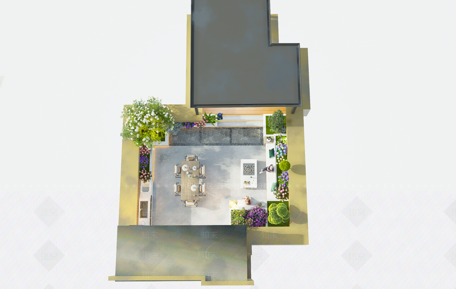 现代奶油屋顶花园SU模型下载【ID:1187239050】