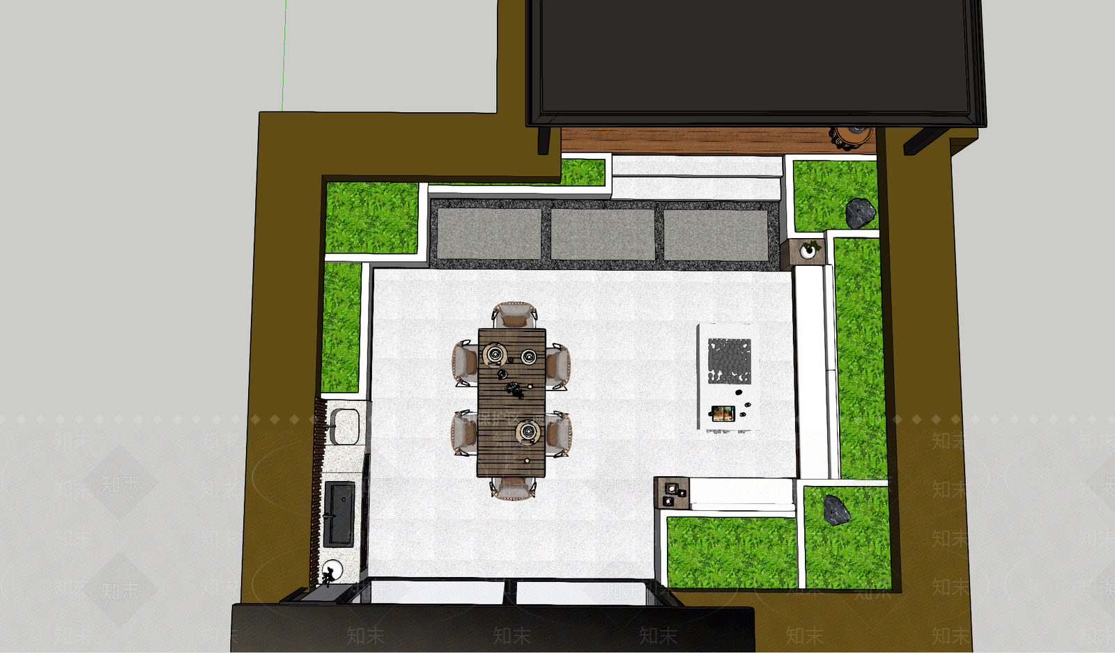 现代奶油屋顶花园SU模型下载【ID:1187239050】