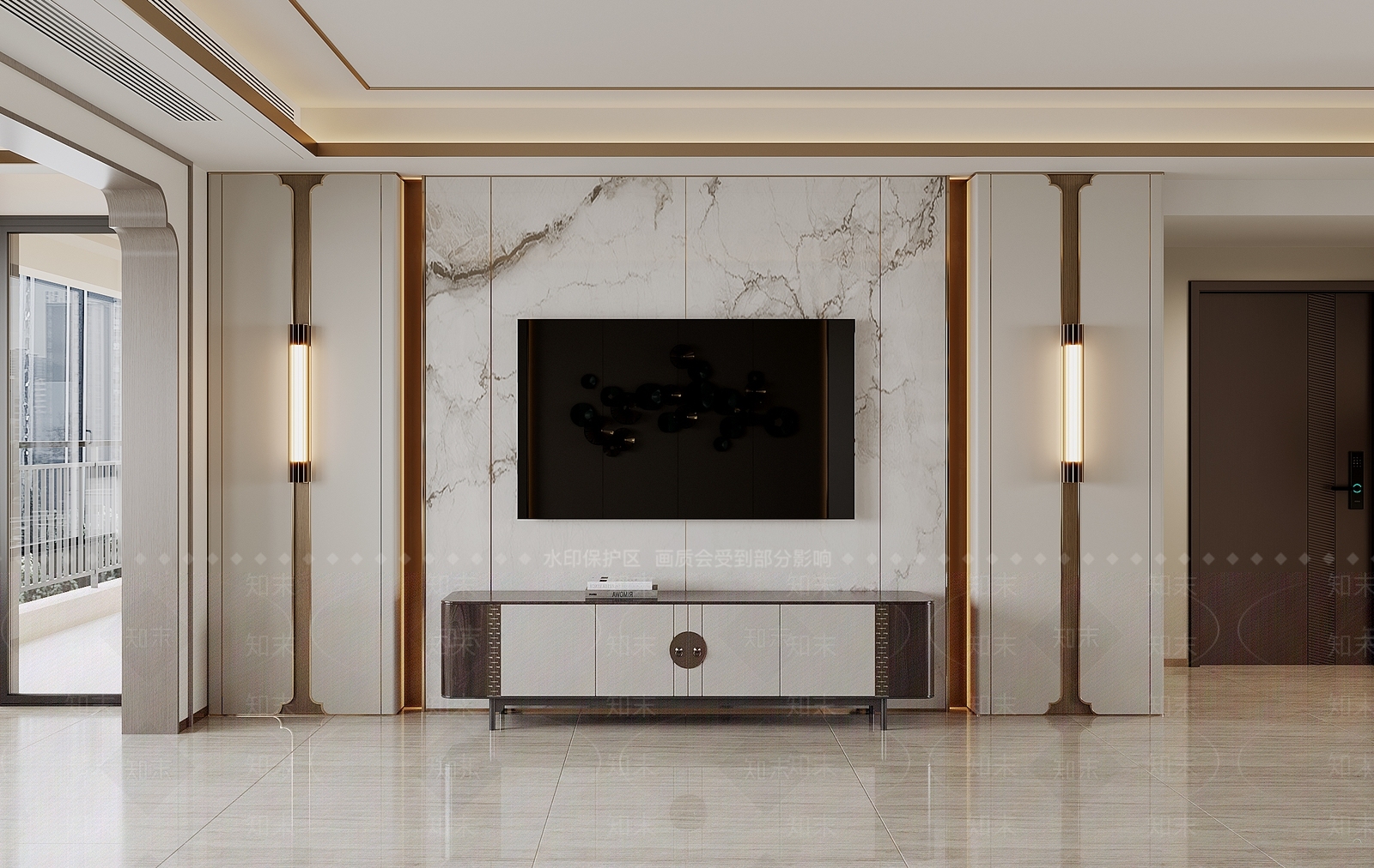 新中式电视背景墙3D模型下载【ID:1187244590】