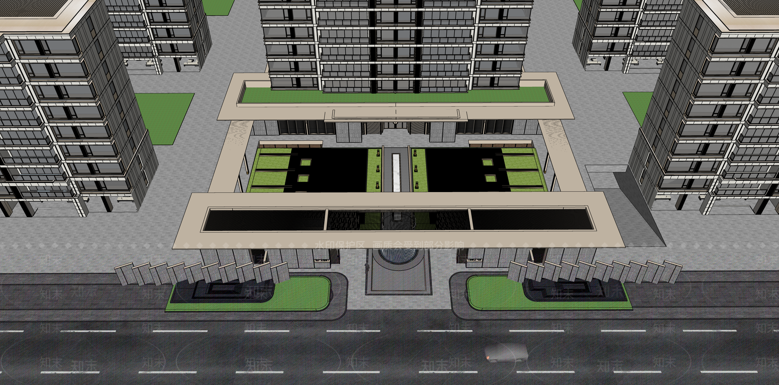 新中式轻奢小区建筑SU模型下载【ID:1187253326】