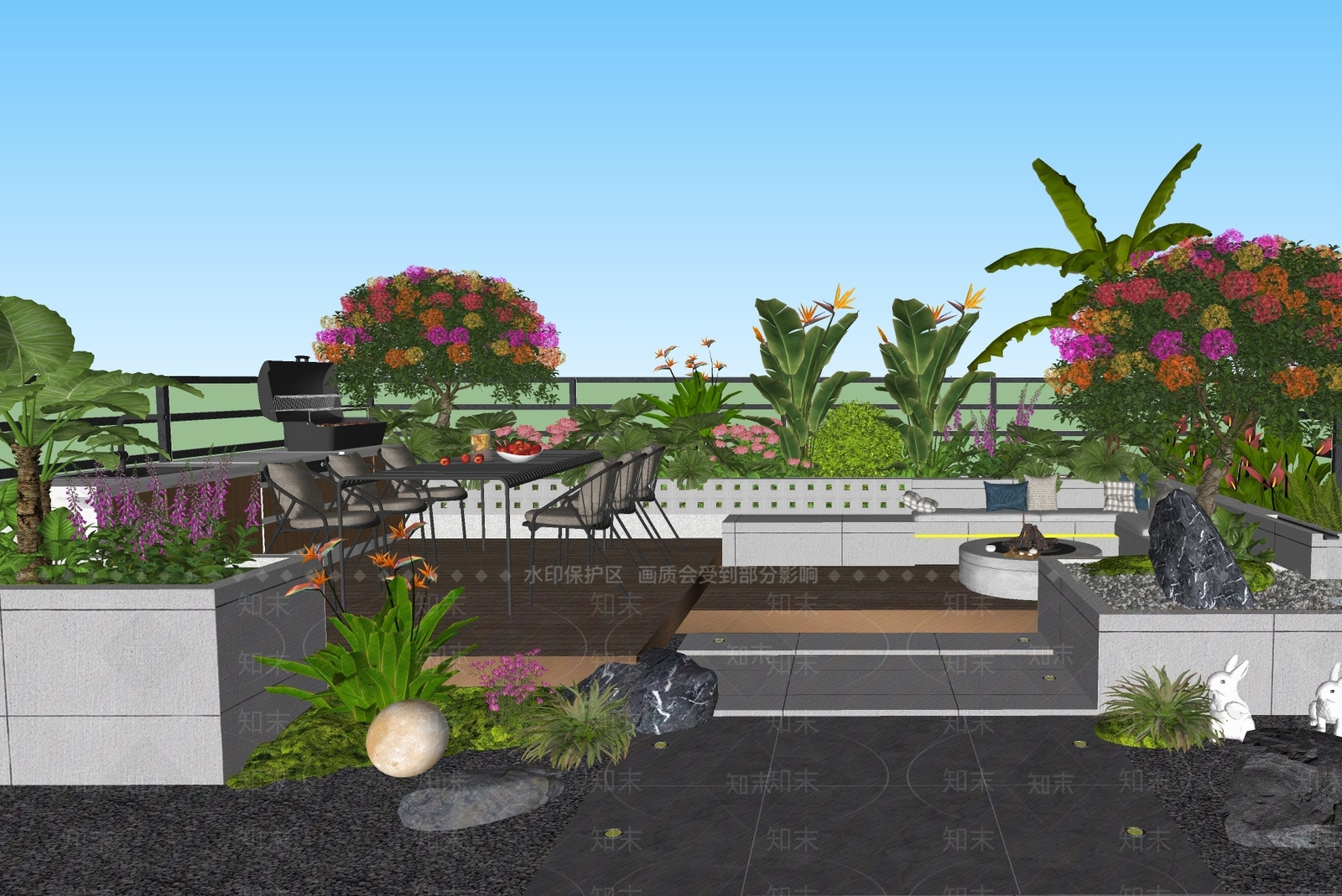 现代屋顶花园SU模型下载【ID:1187260756】
