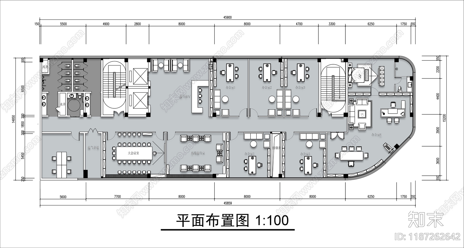 现代整体办公空间cad施工图下载【ID:1187262642】