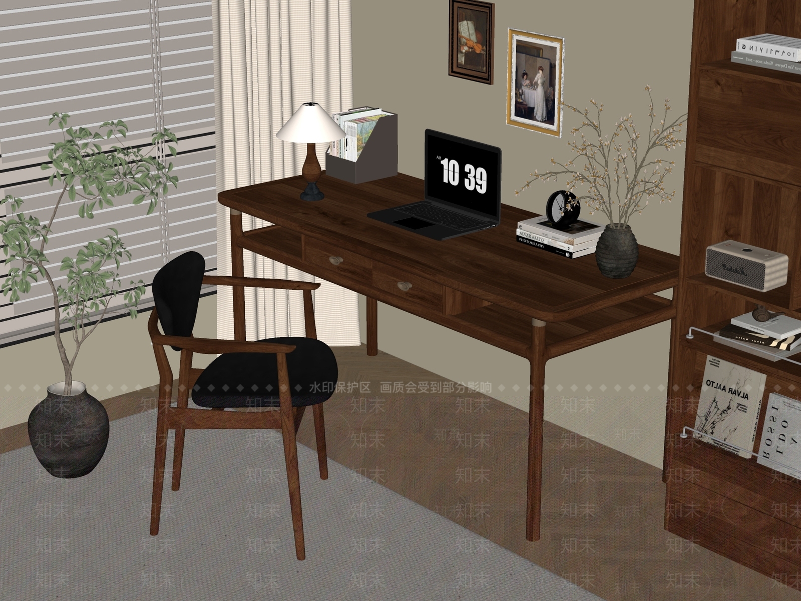 侘寂中古书桌椅SU模型下载【ID:1187264995】