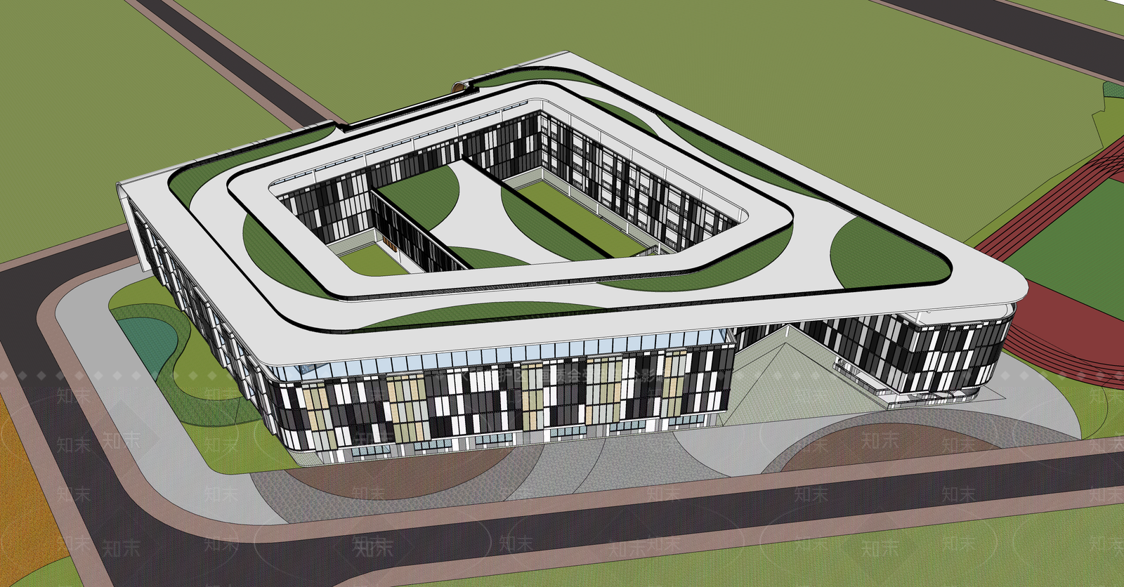 现代简约学校建筑SU模型下载【ID:1187267355】