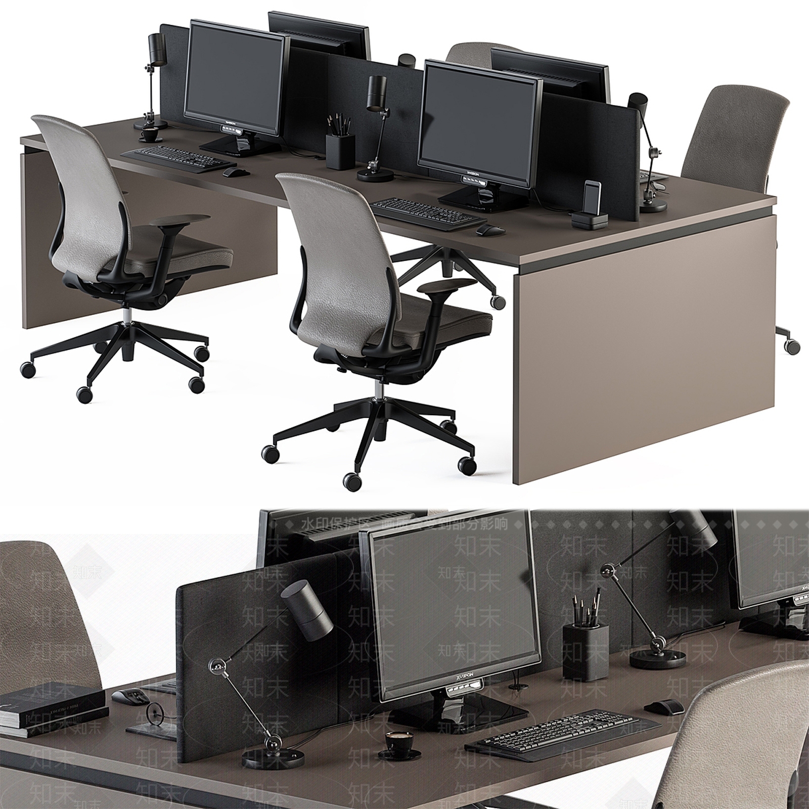 现代新中式办公桌椅3D模型下载【ID:1187271981】