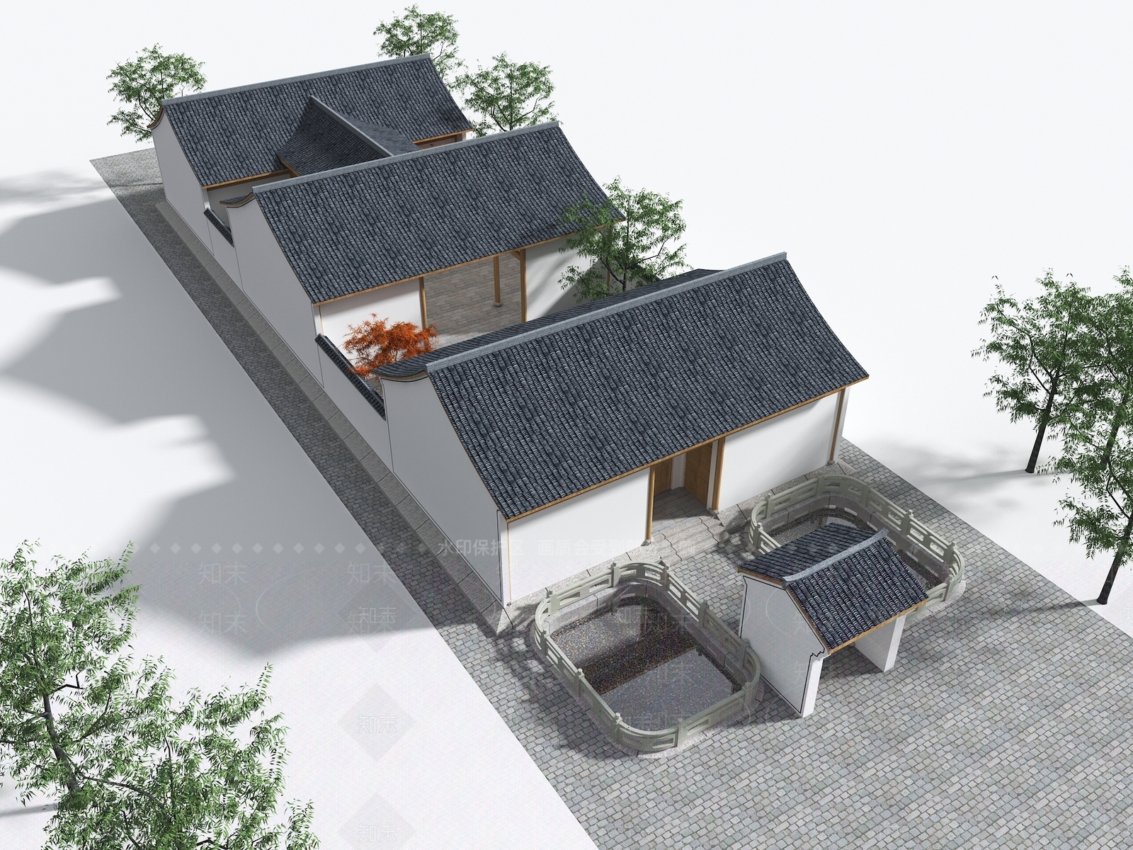 新中式中式古建筑SU模型下载【ID:1187272371】