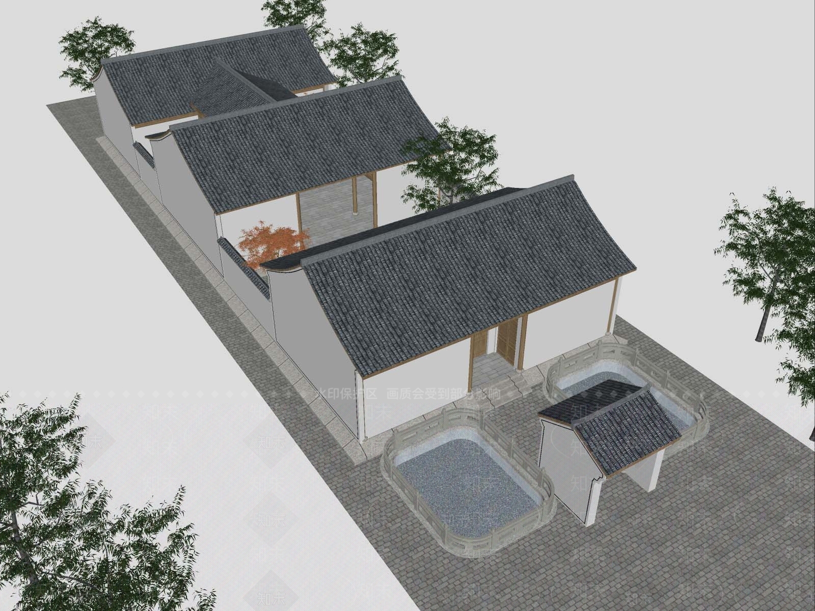 新中式中式古建筑SU模型下载【ID:1187272371】