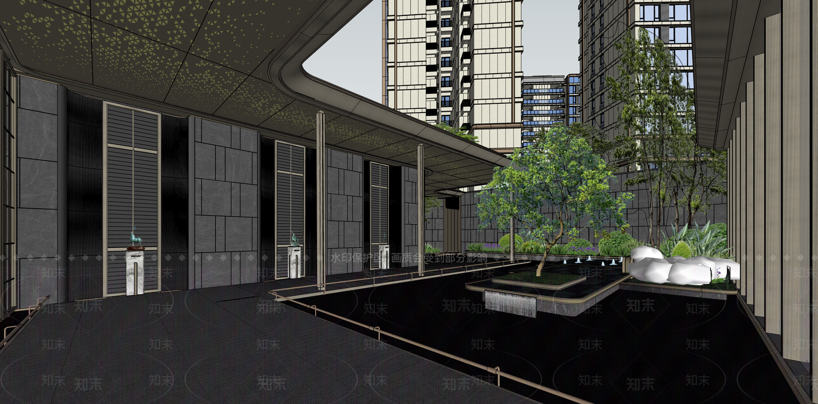 现代轻奢小区建筑SU模型下载【ID:1187272333】