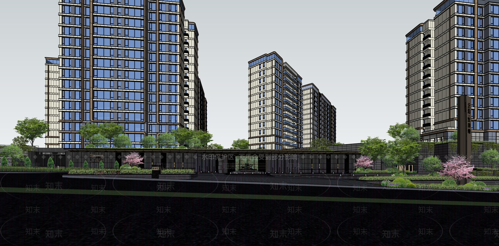 现代轻奢小区建筑SU模型下载【ID:1187272333】