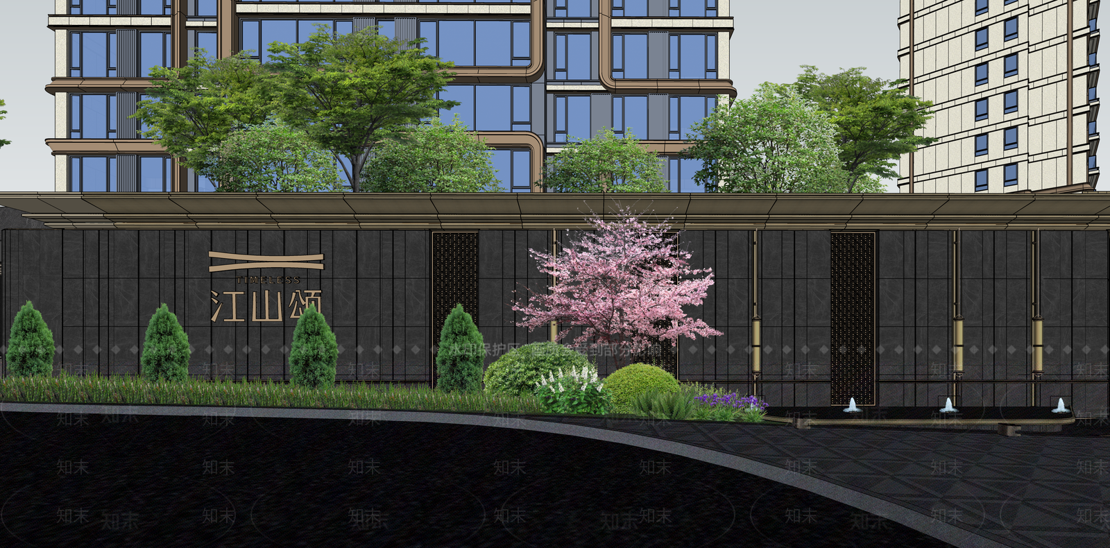 现代轻奢小区建筑SU模型下载【ID:1187272333】