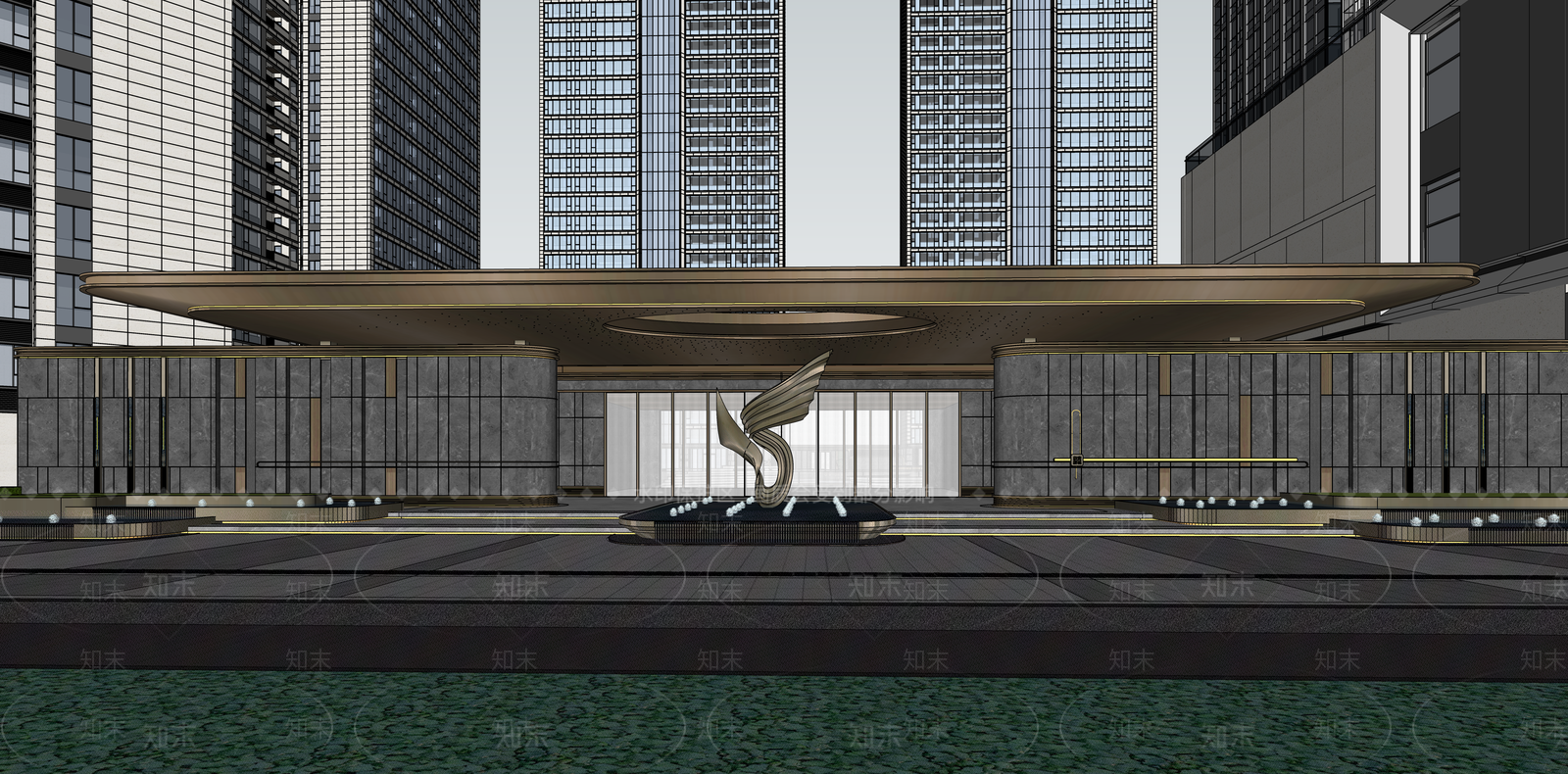 现代轻奢小区建筑SU模型下载【ID:1187272365】