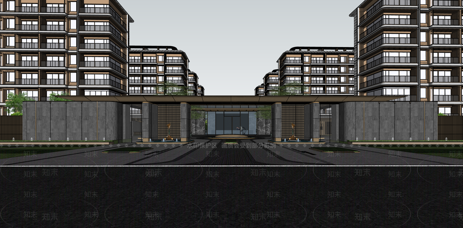 现代轻奢小区建筑SU模型下载【ID:1187272647】