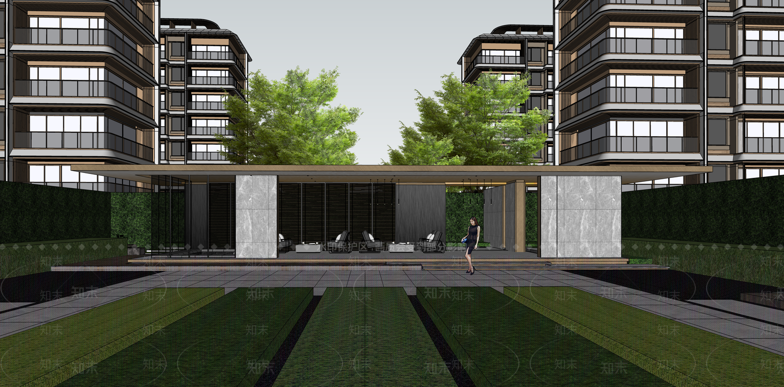 现代轻奢小区建筑SU模型下载【ID:1187272723】