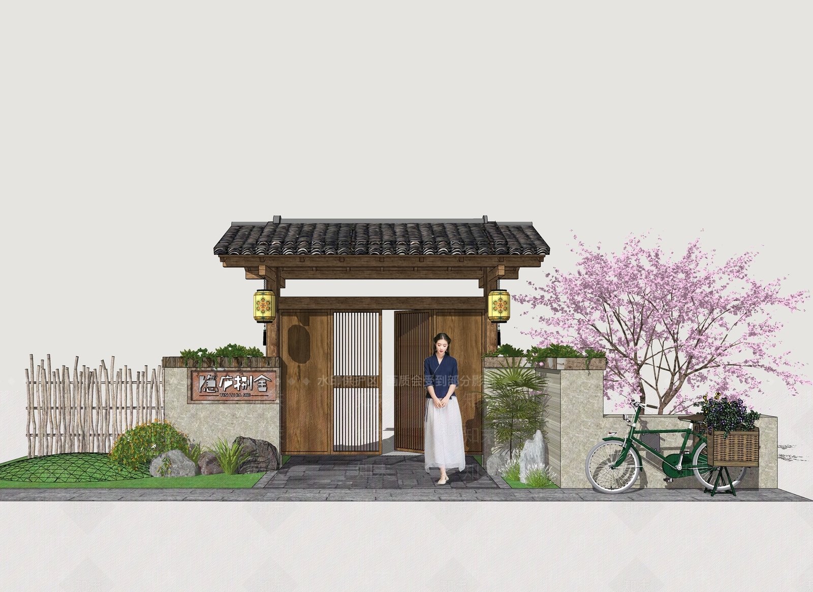 新中式庭院门SU模型草图