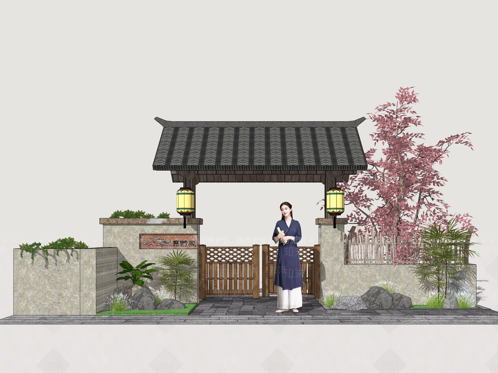 新中式庭院门SU模型下载【ID:1187274199】