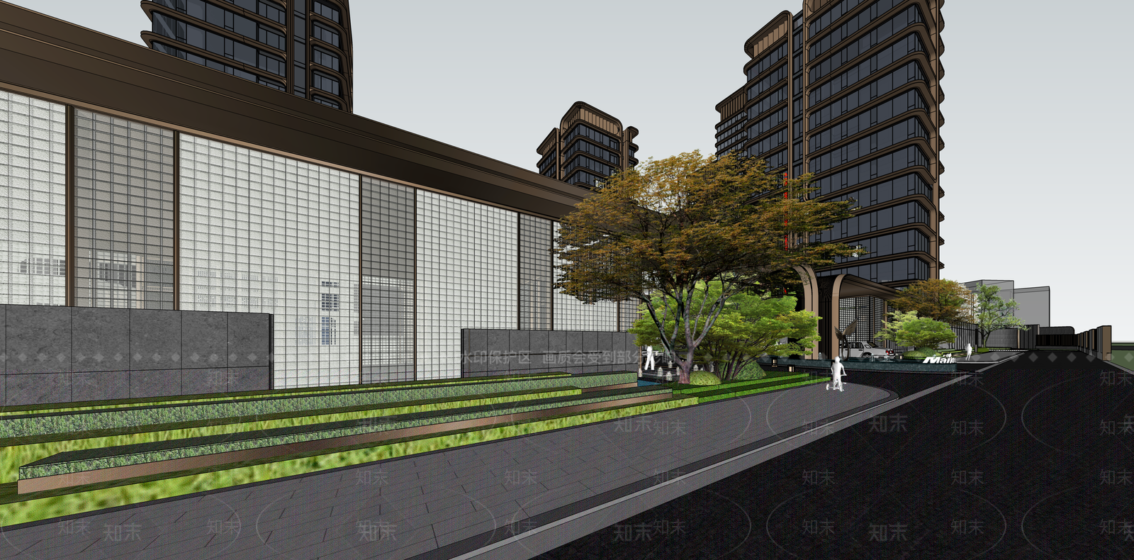 现代轻奢小区建筑SU模型下载【ID:1187279951】