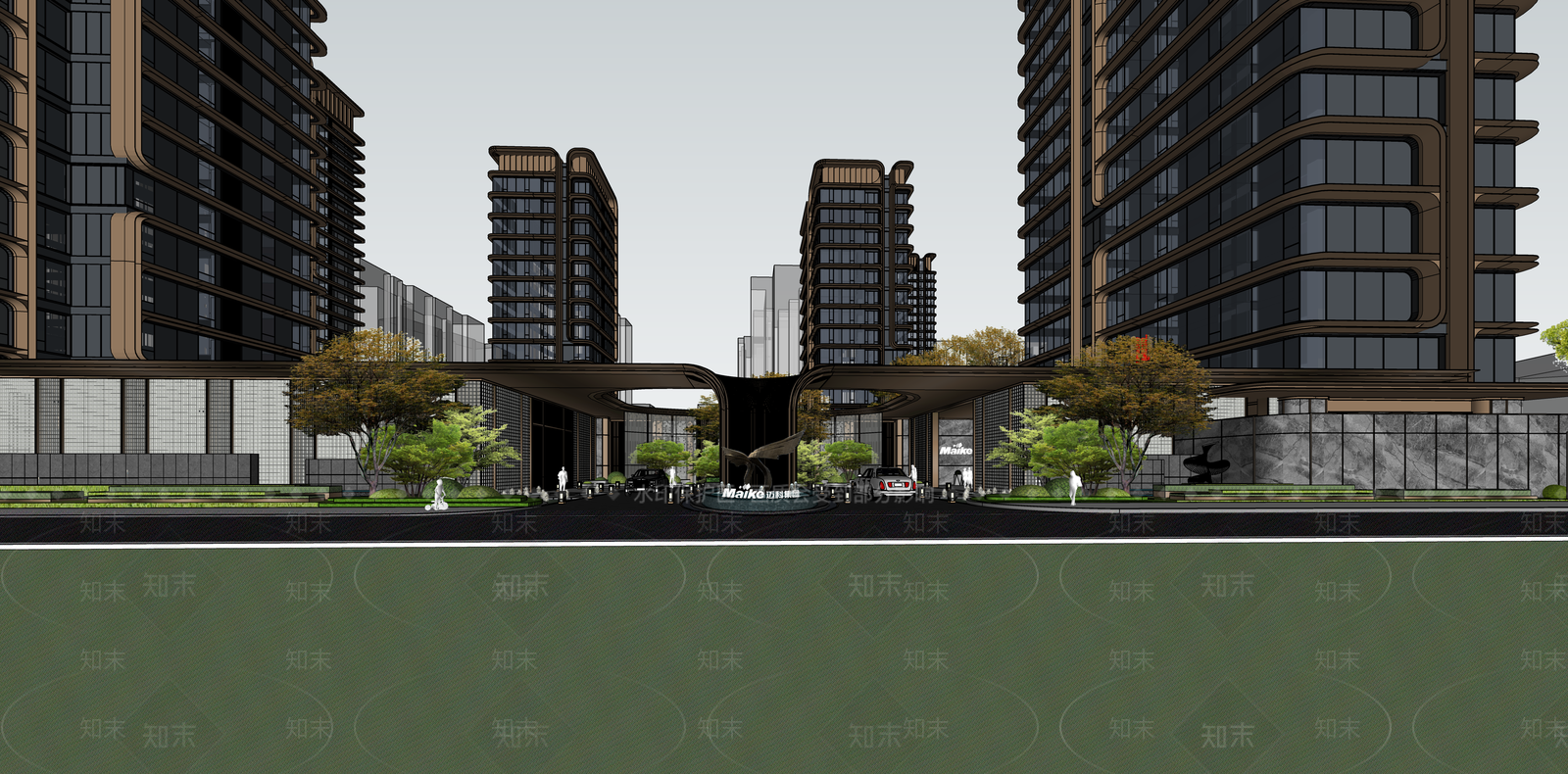 现代轻奢小区建筑SU模型下载【ID:1187347588】