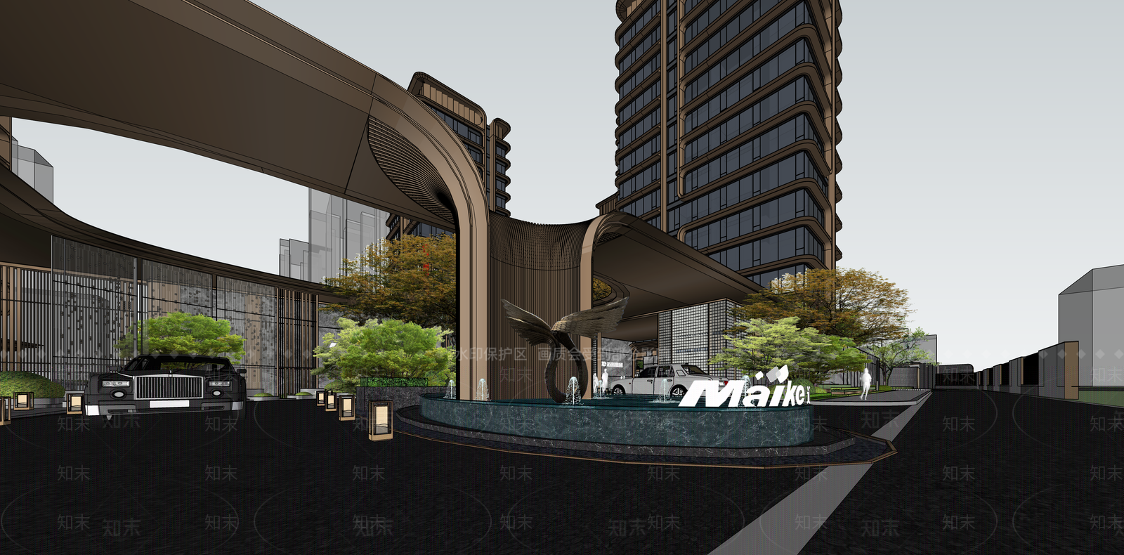 现代轻奢小区建筑SU模型下载【ID:1187347588】