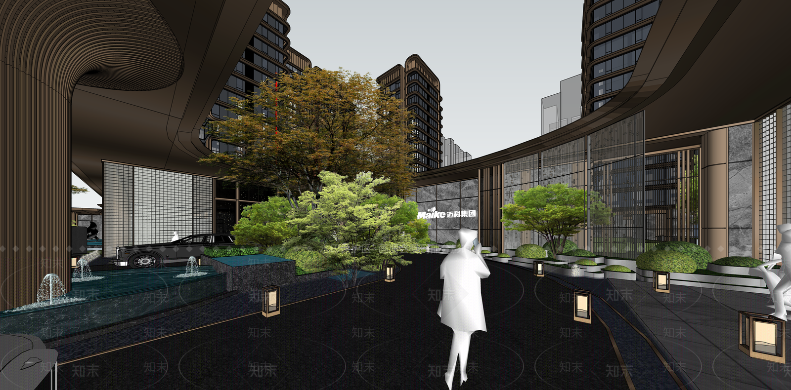 现代轻奢小区建筑SU模型下载【ID:1187347588】