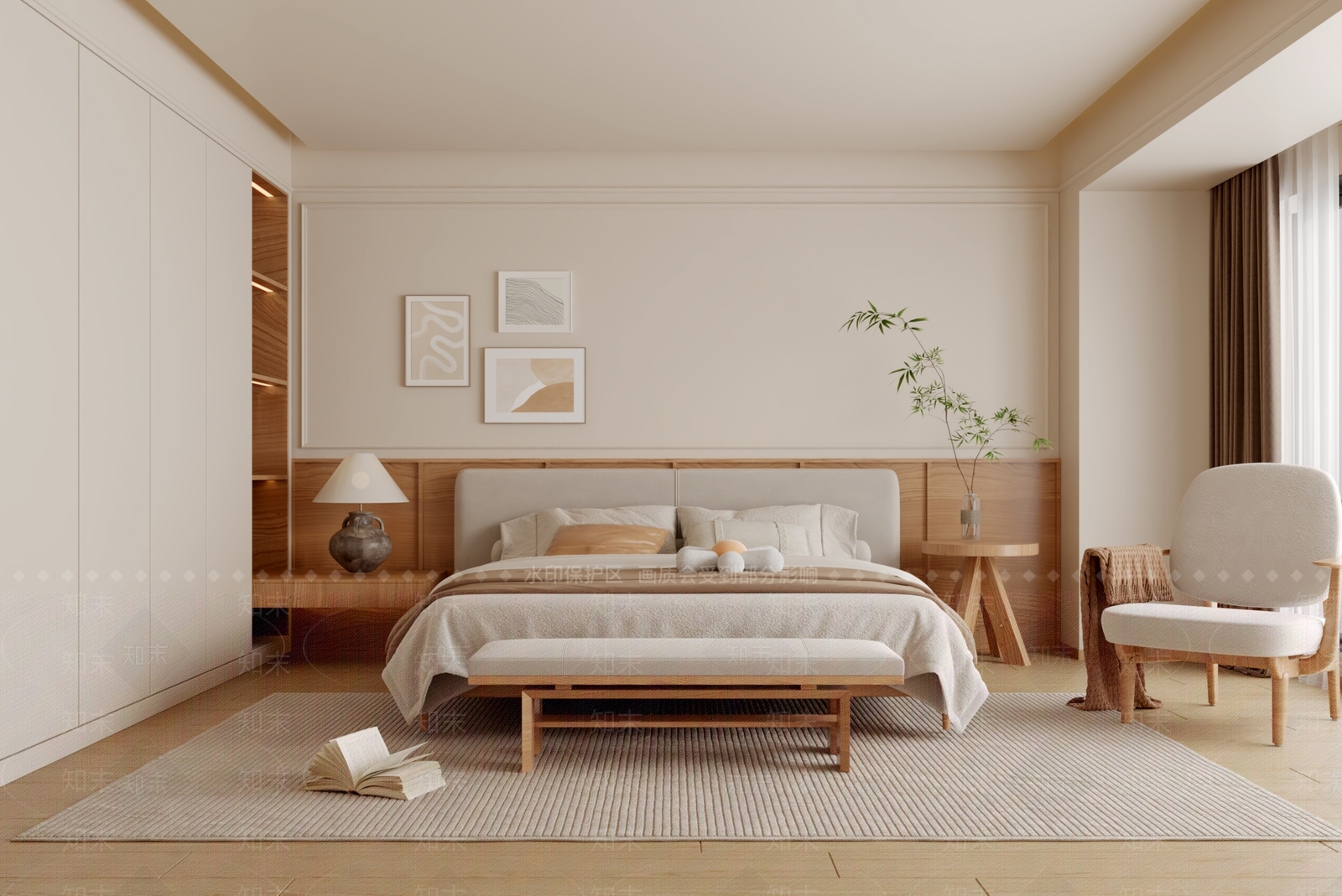 原木北欧家居卧室3D模型下载【ID:1187283450】