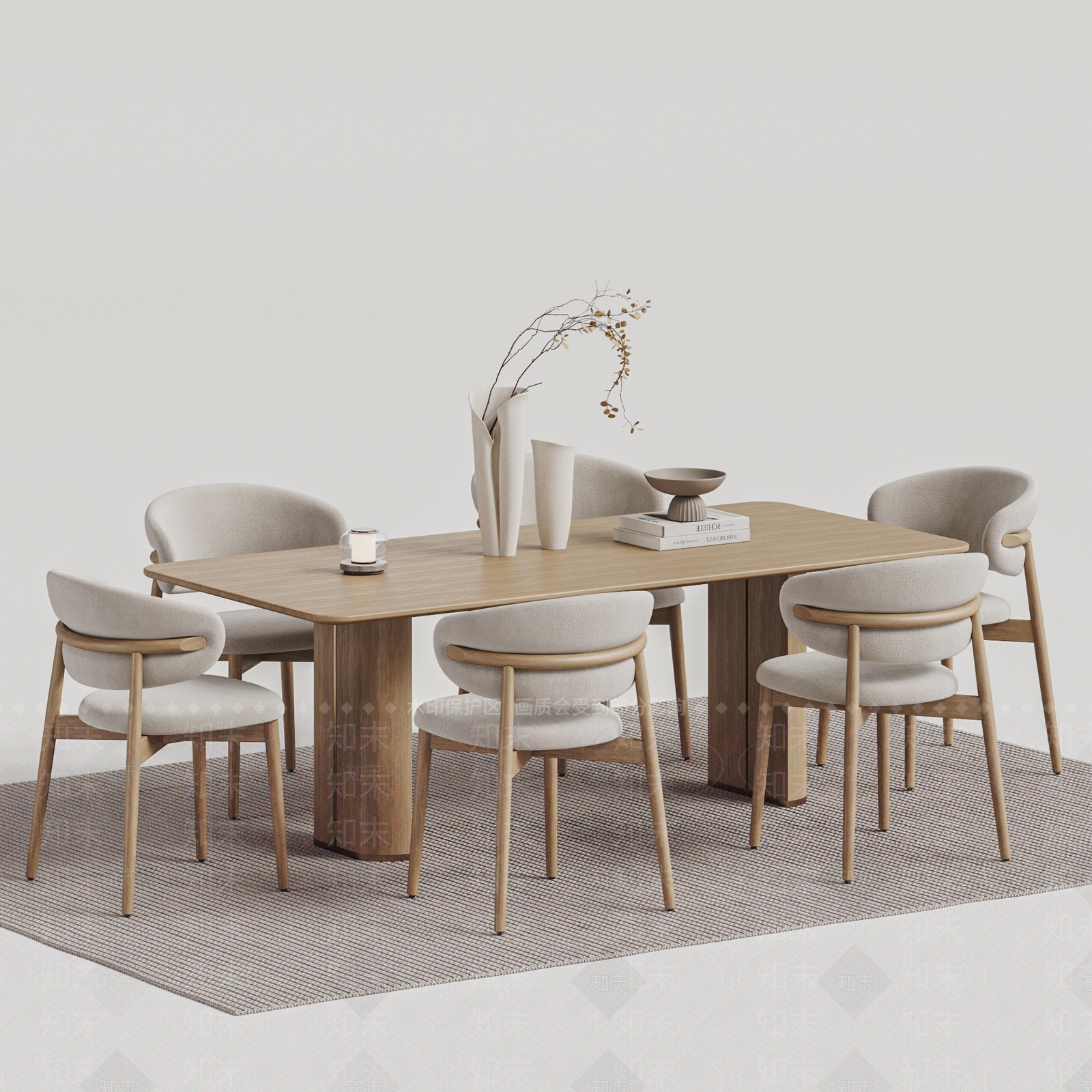 北欧原木餐桌椅3D模型下载【ID:1187284242】