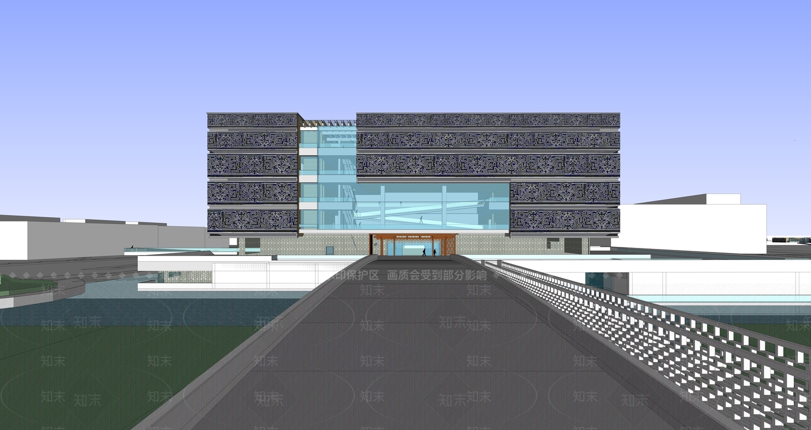 现代新中式展览馆建筑SU模型下载【ID:1187312627】