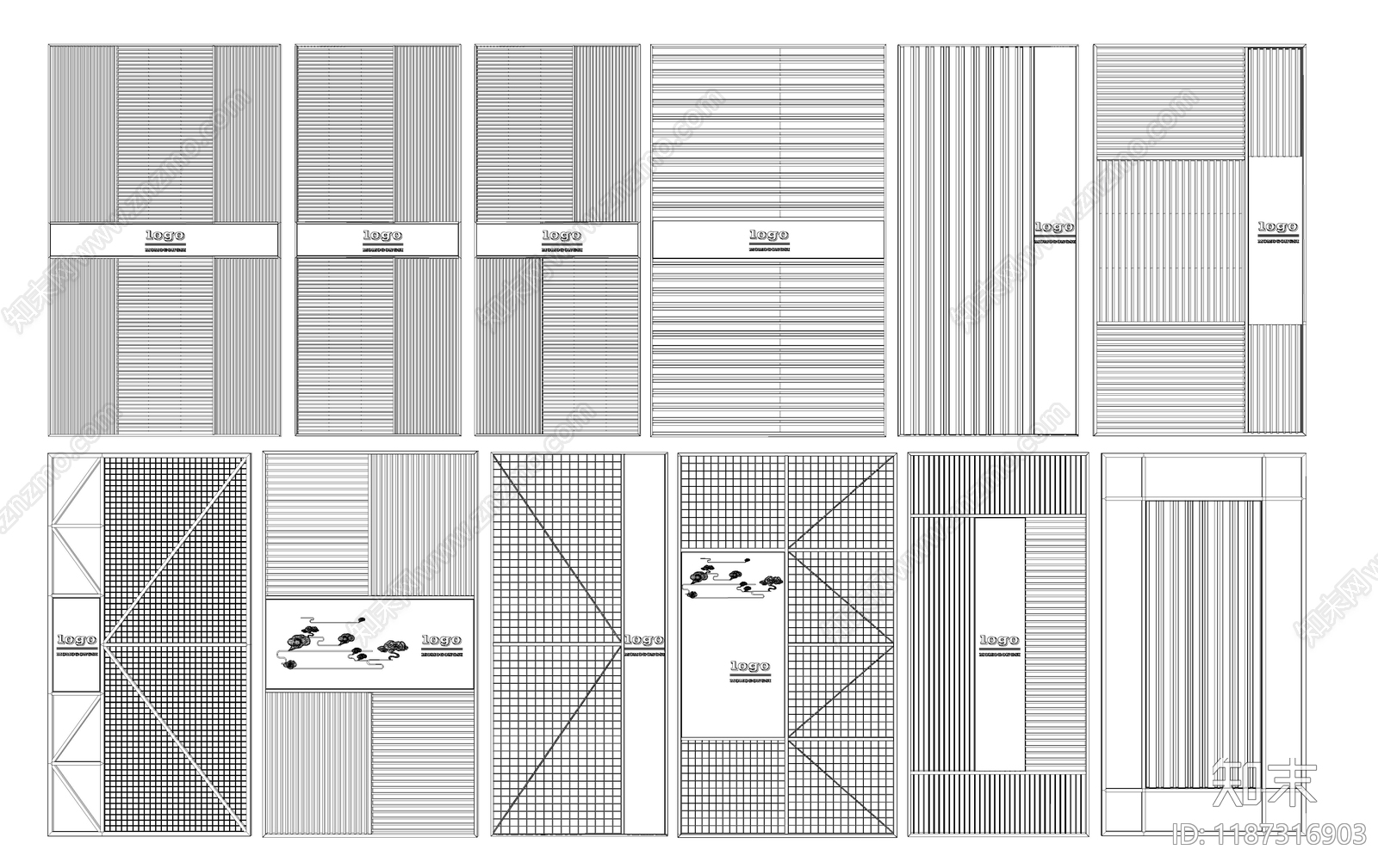 现代屏风隔断cad施工图下载【ID:1187316903】