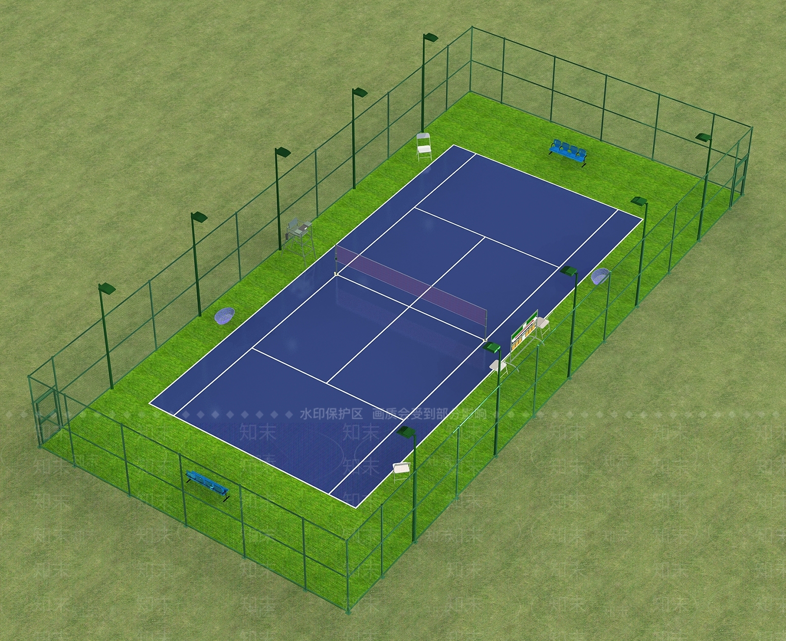 现代网球场SU模型下载【ID:1187317054】