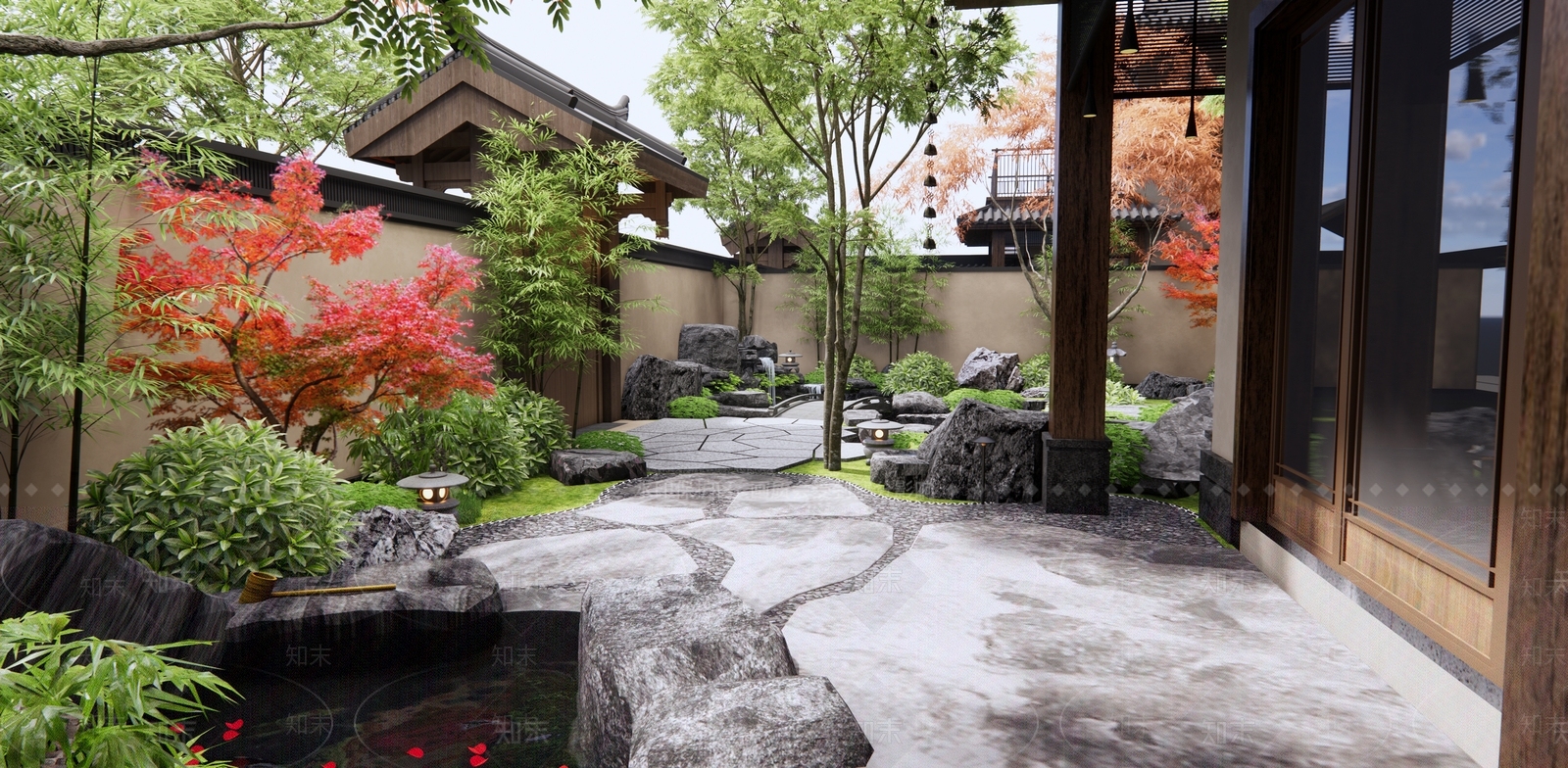 日式新中式庭院3D模型下载【ID:1187322368】