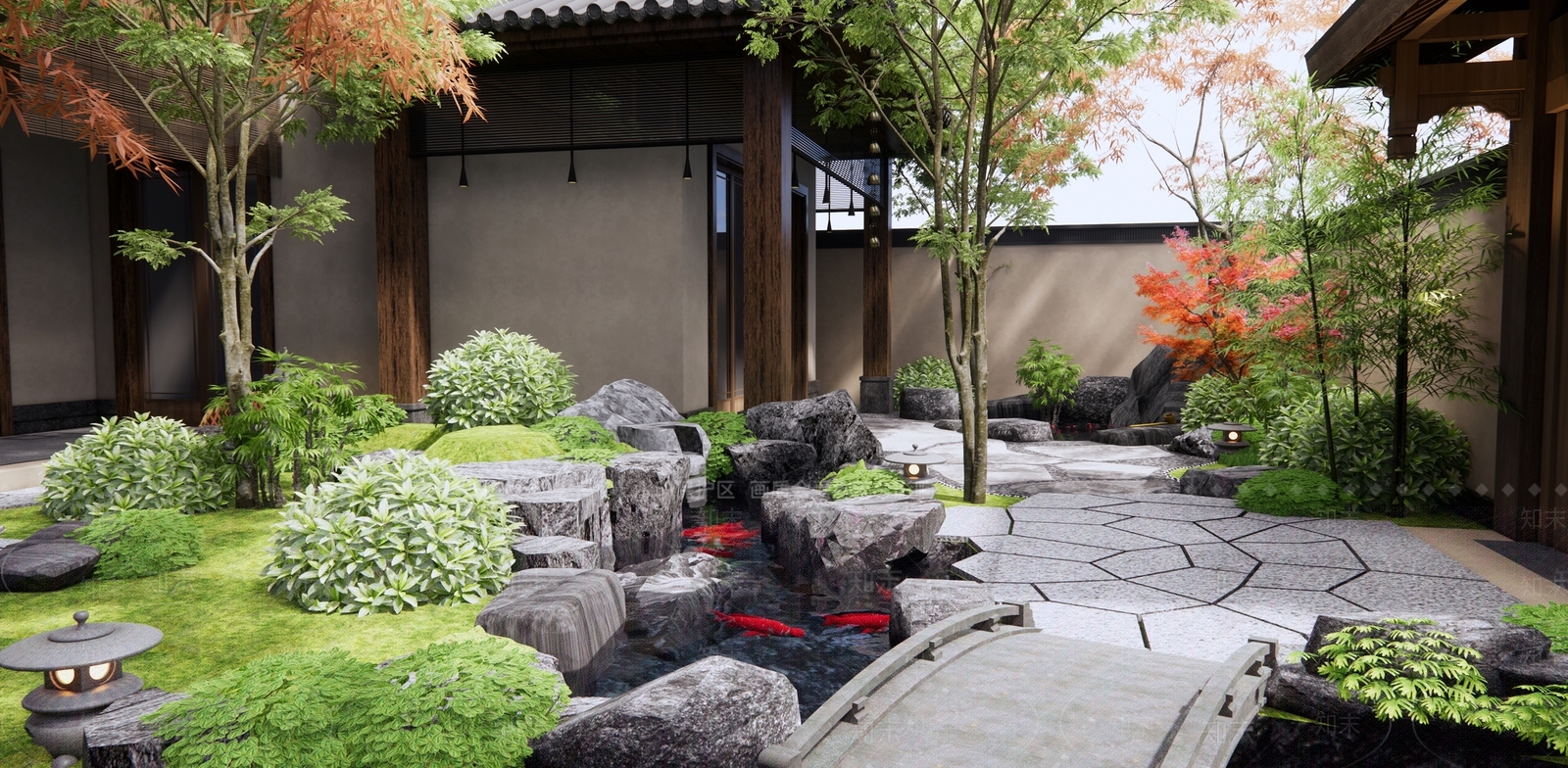 日式新中式庭院3D模型下载【ID:1187322368】
