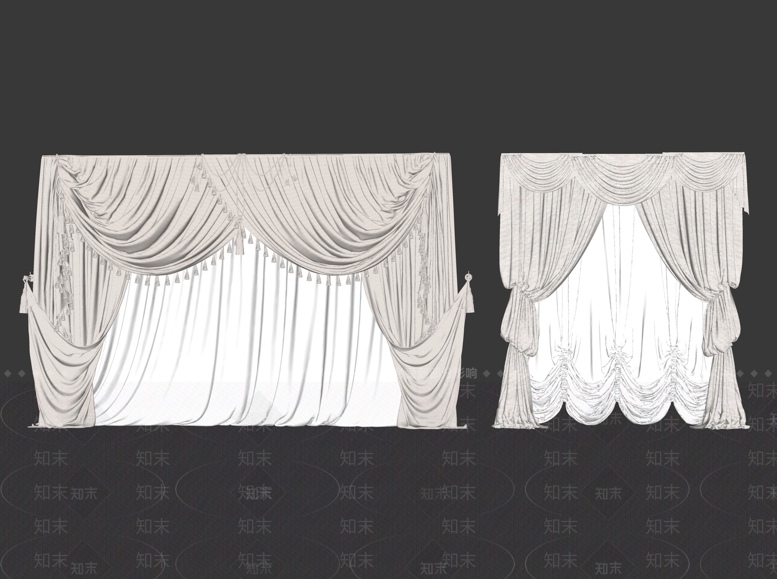 美式欧式窗帘SU模型下载【ID:1187331470】
