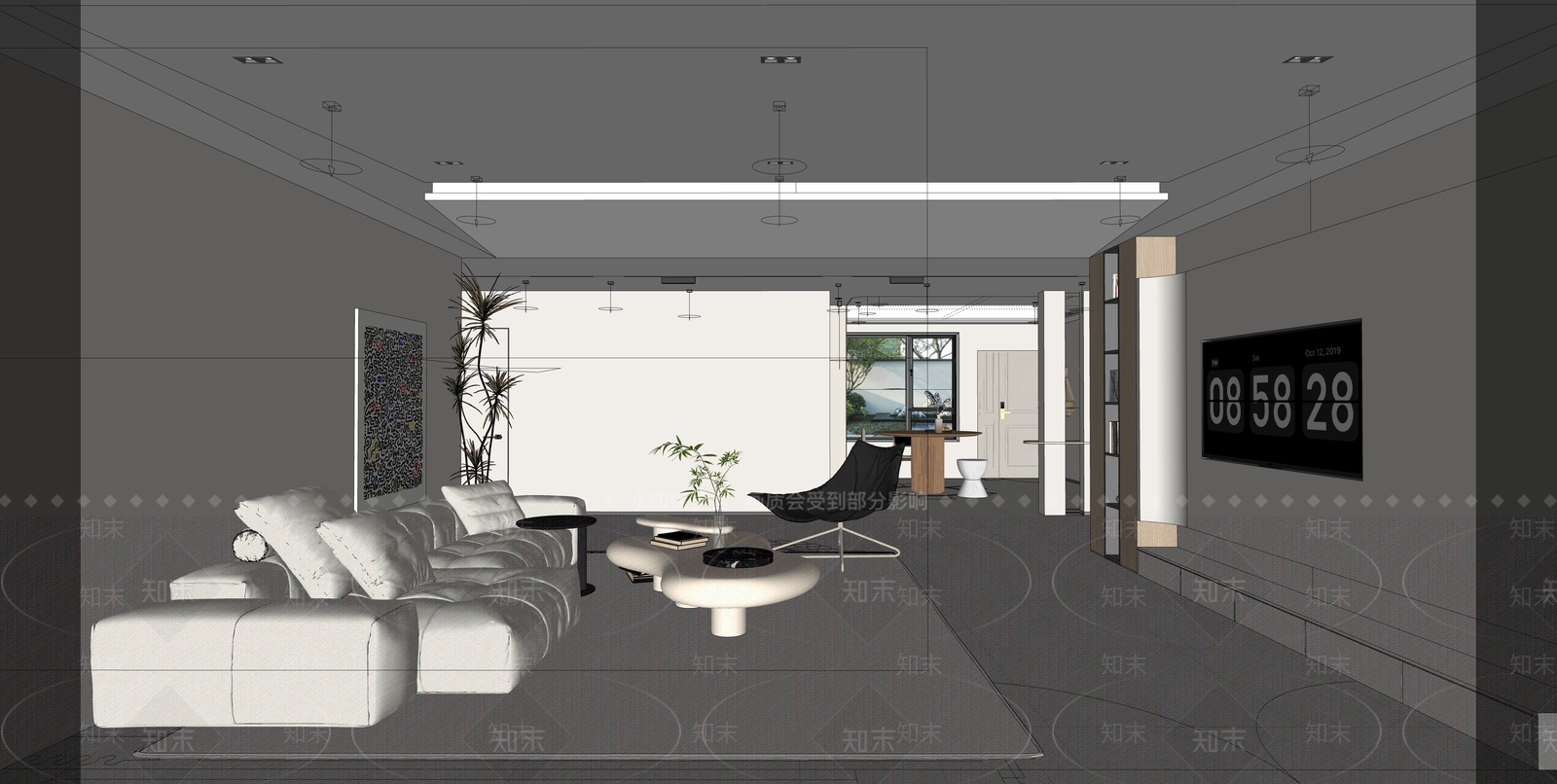 现代家居客厅SU模型下载【ID:1187332605】