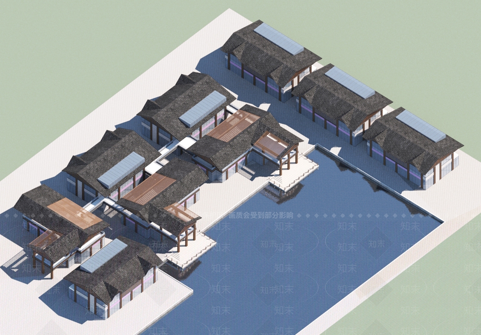 新中式中古商业街3D模型下载【ID:1187338575】
