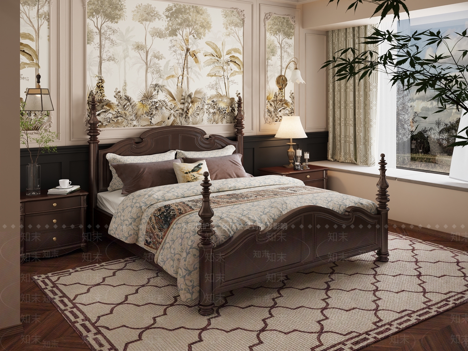 美式复古家居卧室3D模型下载【ID:1187340055】