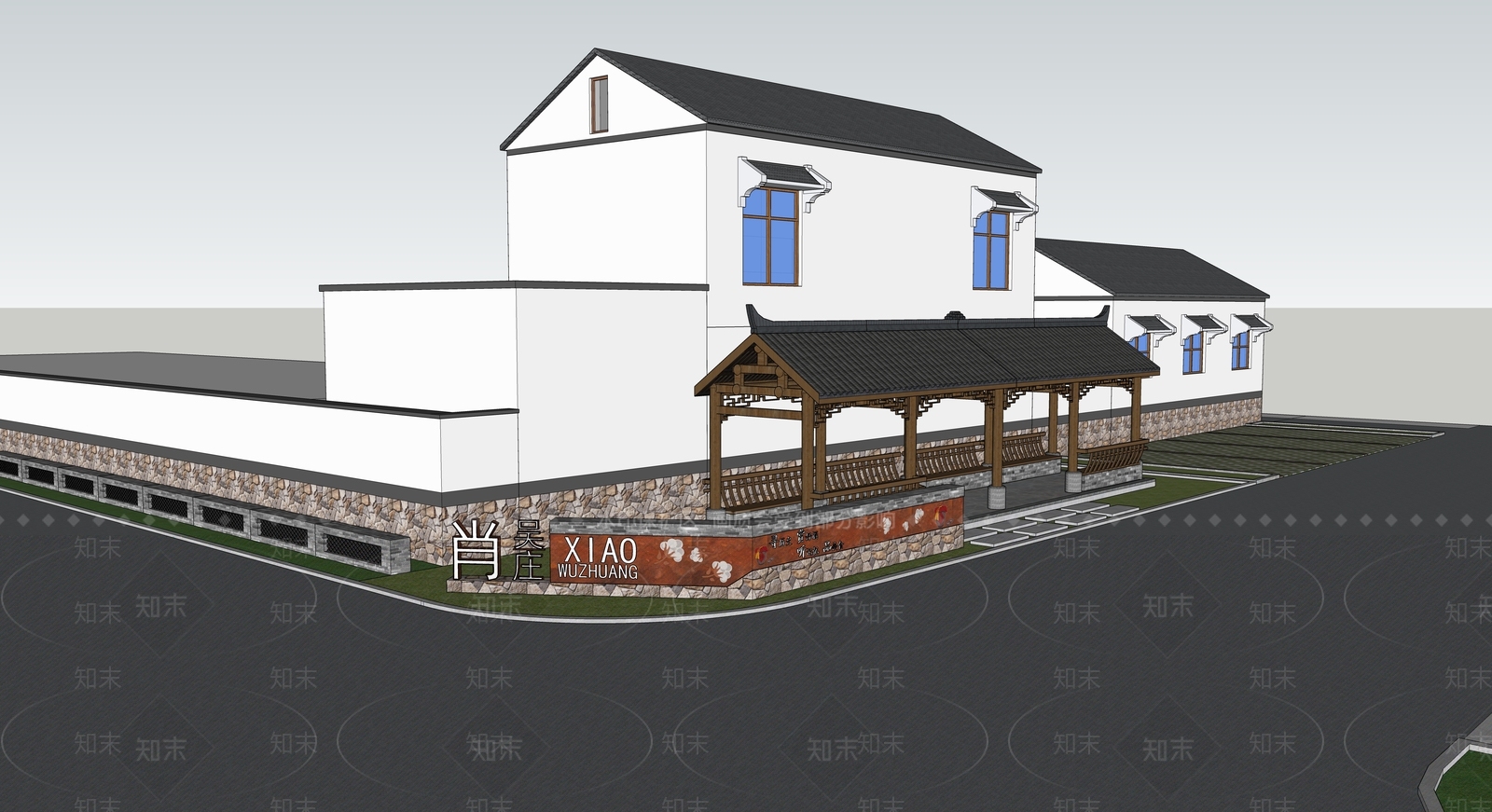 现代新中式乡村庭院SU模型下载【ID:1187343694】