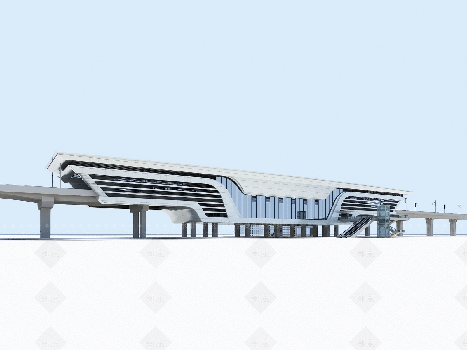 现代车站外观3D模型下载【ID:1187353970】