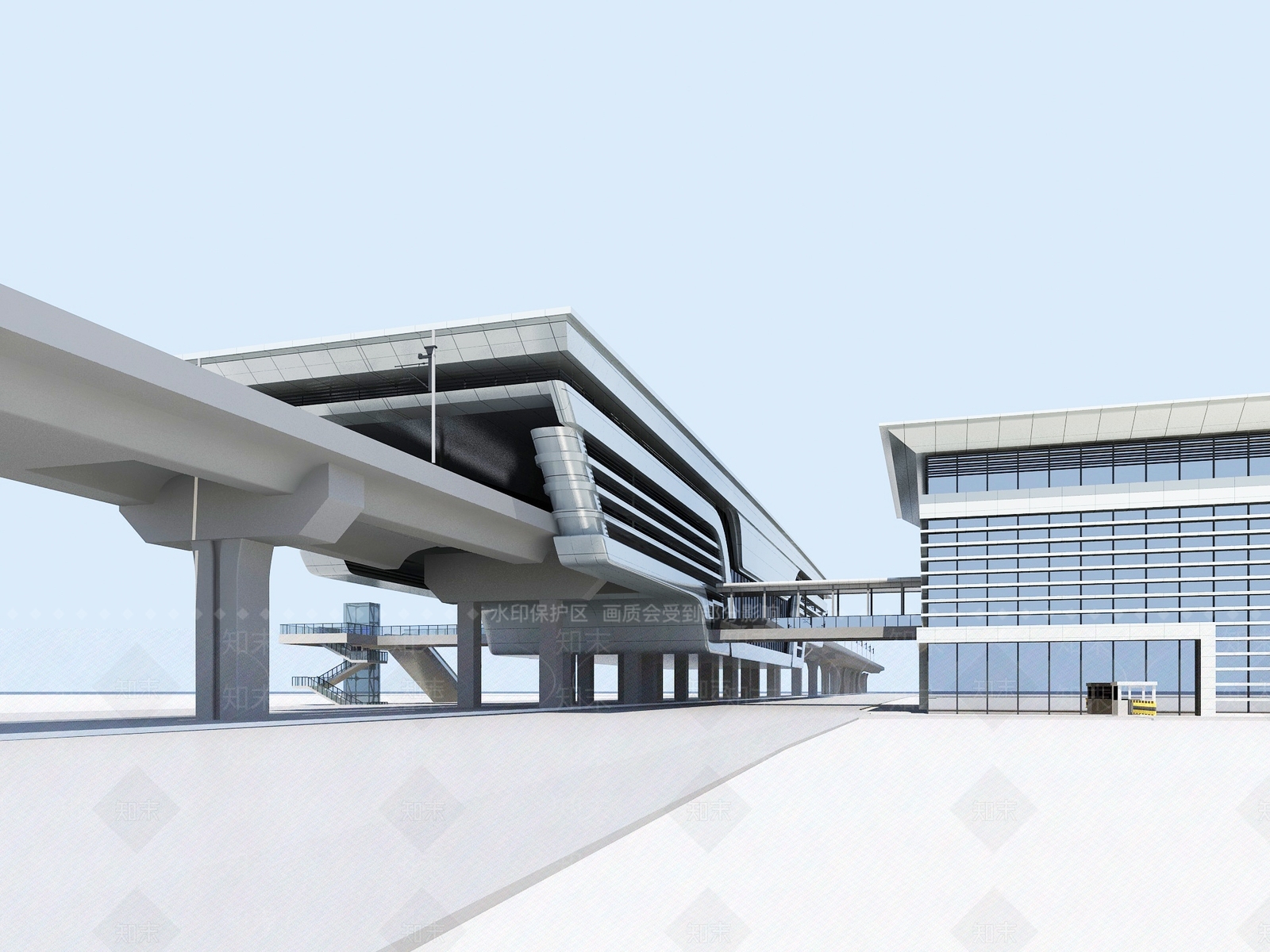 现代车站外观3D模型下载【ID:1187353970】