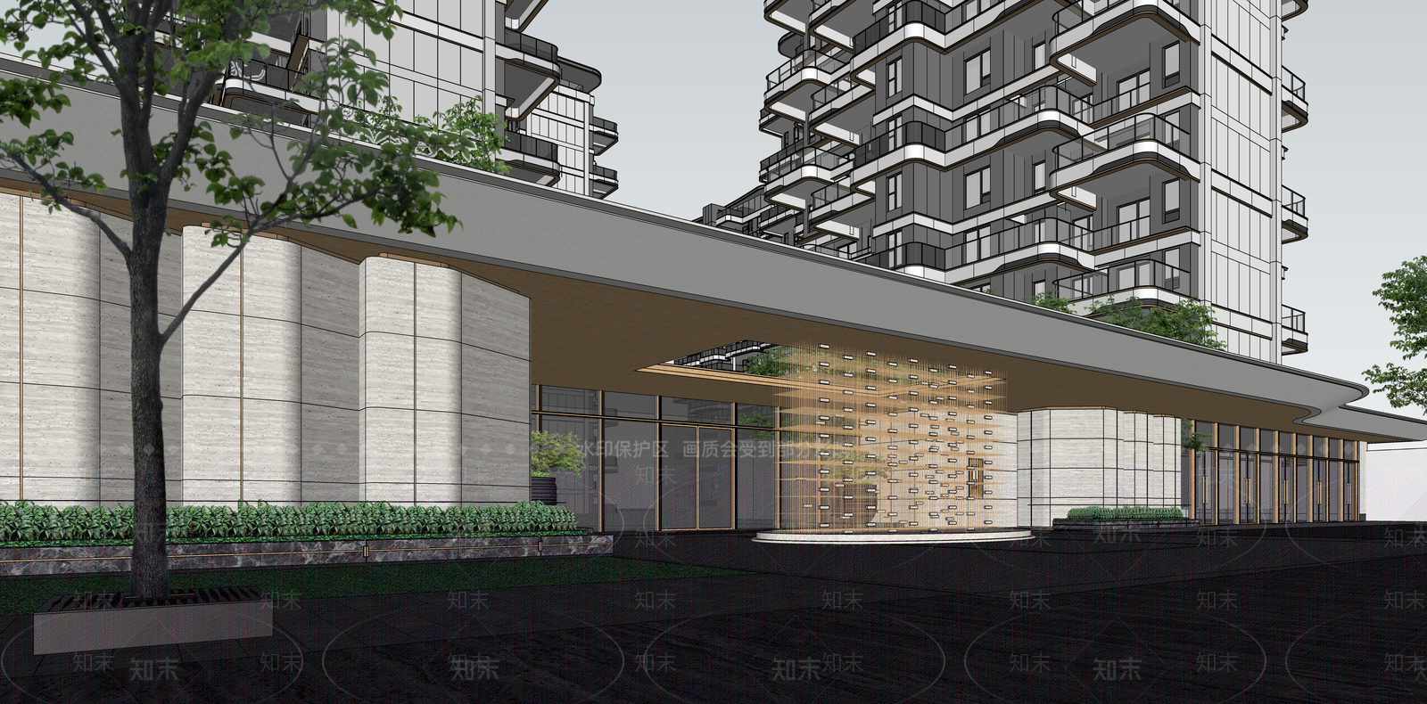 现代轻奢小区建筑SU模型下载【ID:1187348437】