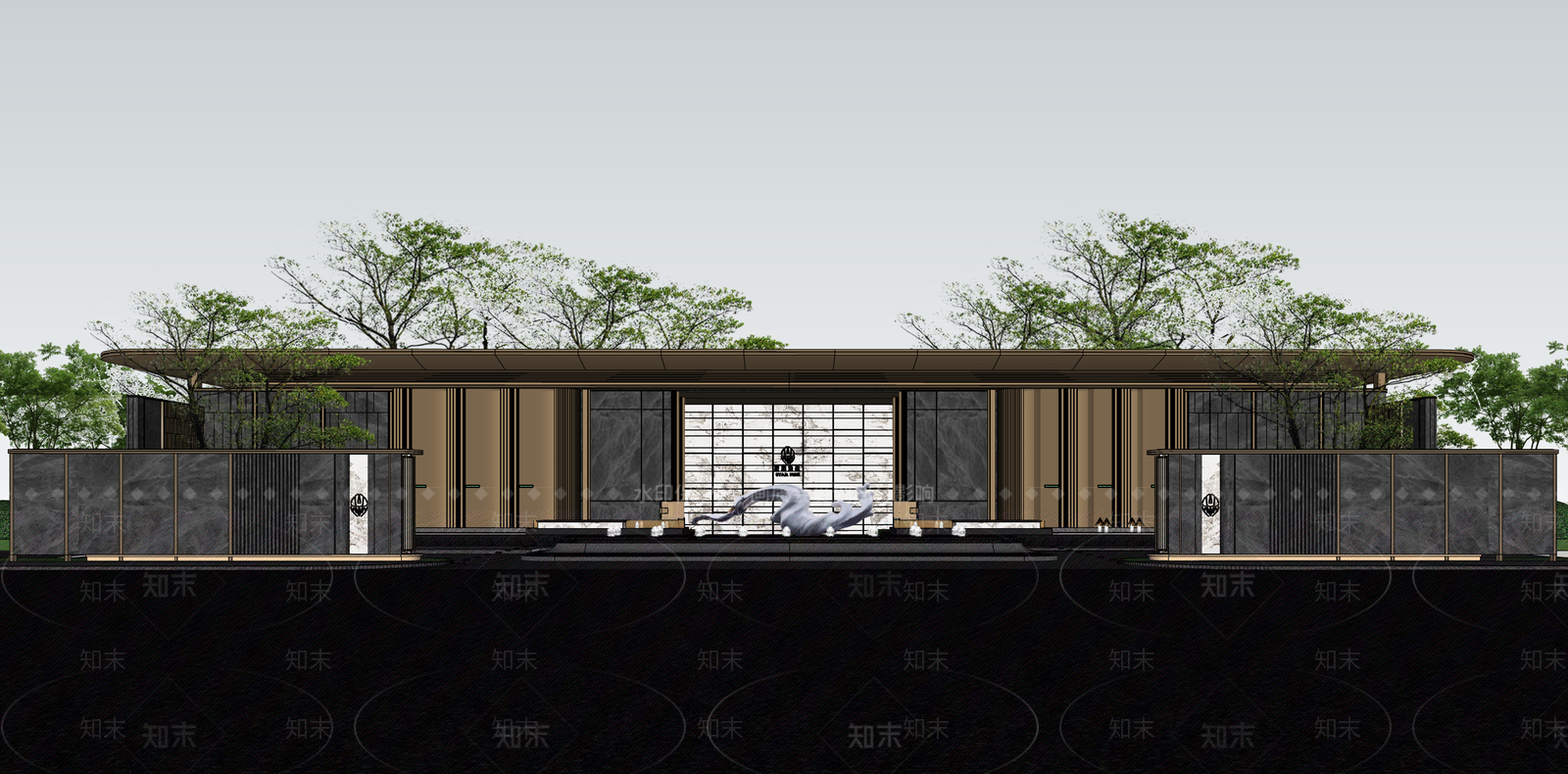现代新中式小区建筑SU模型下载【ID:1187349118】