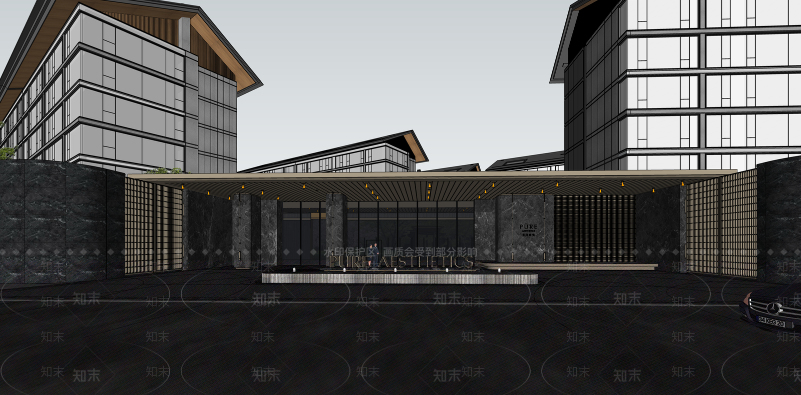 现代新中式小区建筑SU模型下载【ID:1187349423】