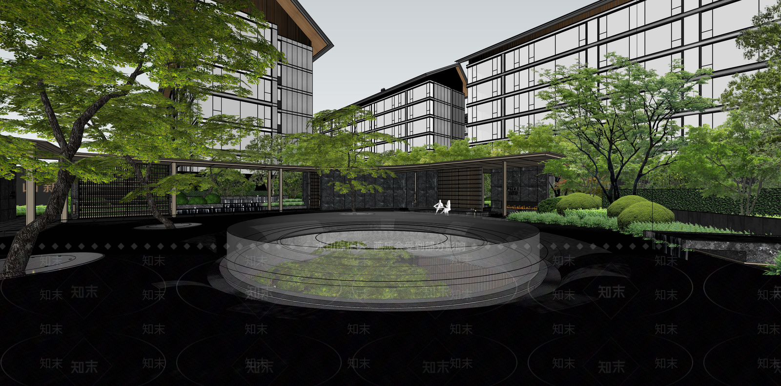 现代新中式小区建筑SU模型下载【ID:1187349423】