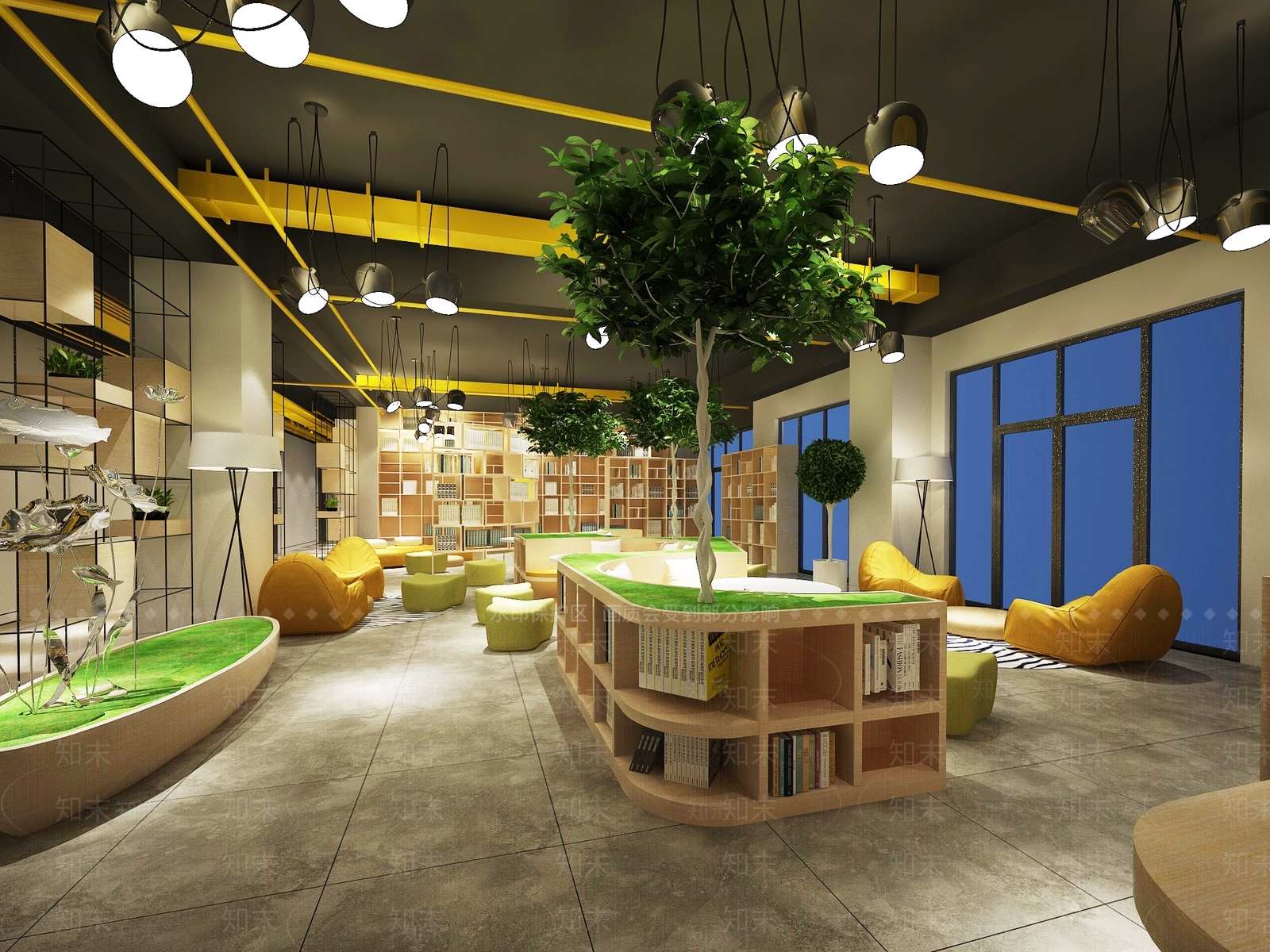 现代中式图书馆3D模型下载【ID:1187352055】