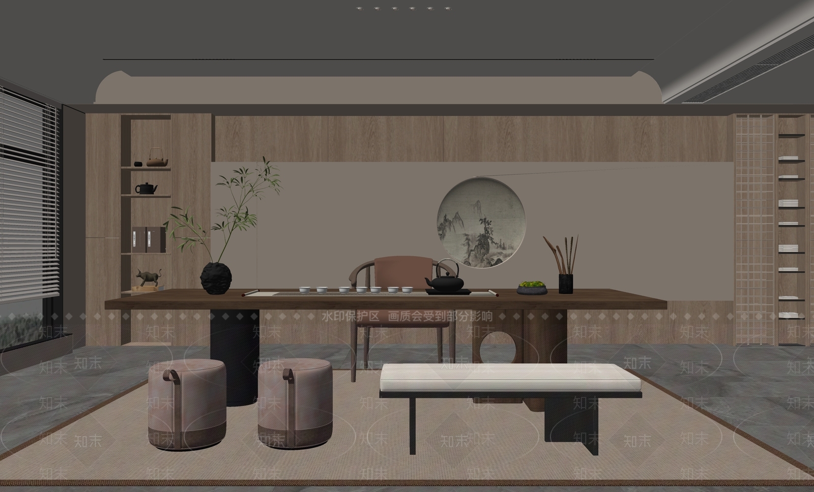 新中式中古茶室SU模型下载【ID:1187360971】