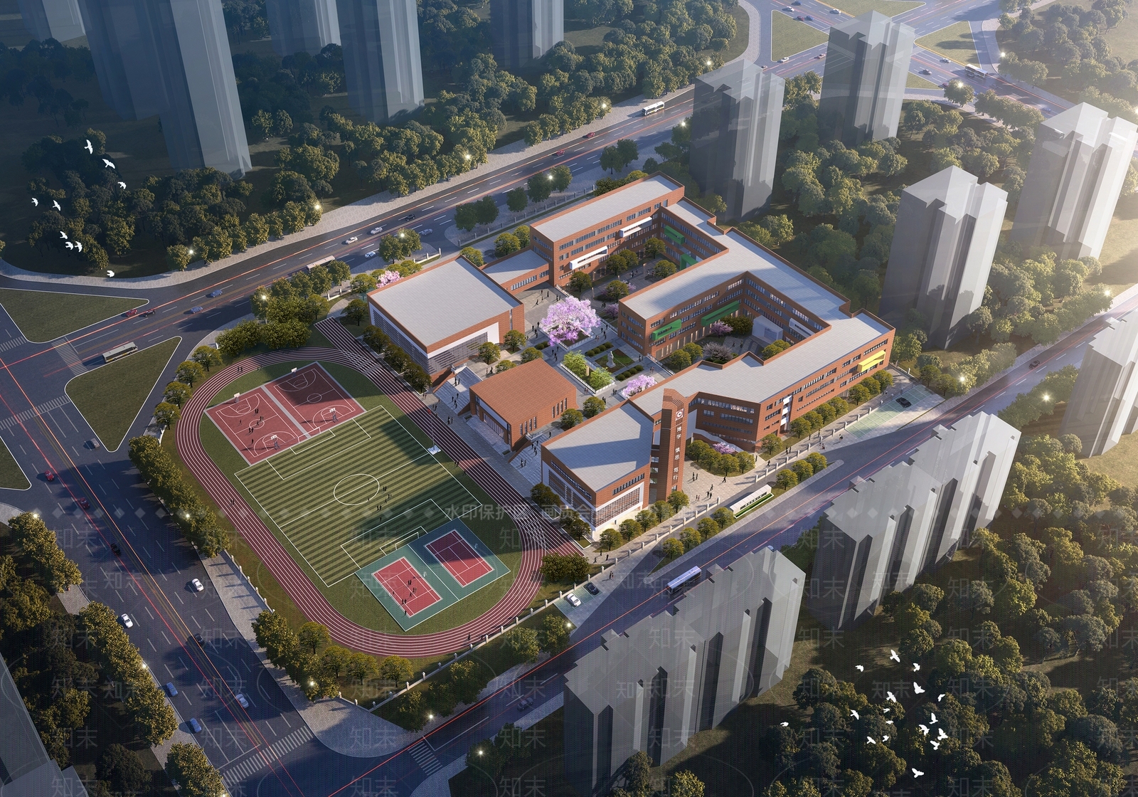 现代新中式学校建筑SU模型下载【ID:1187367363】
