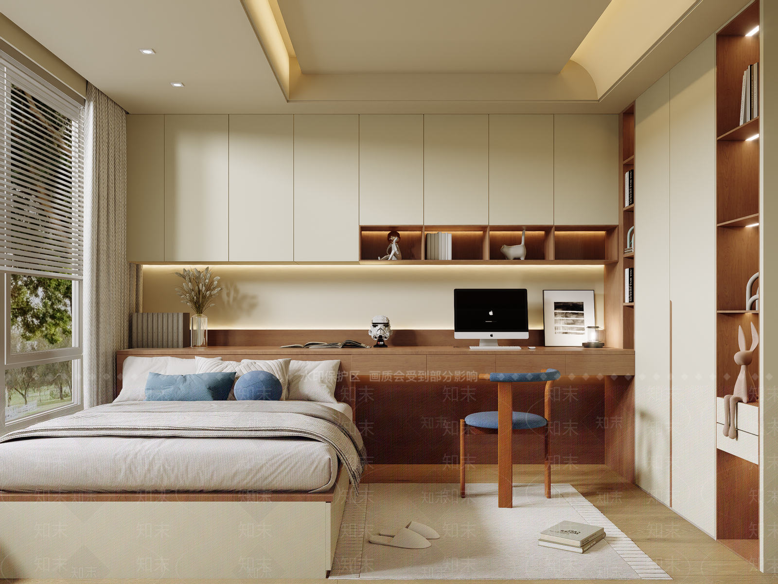 奶油榻榻米卧室3D模型下载【ID:1187370577】