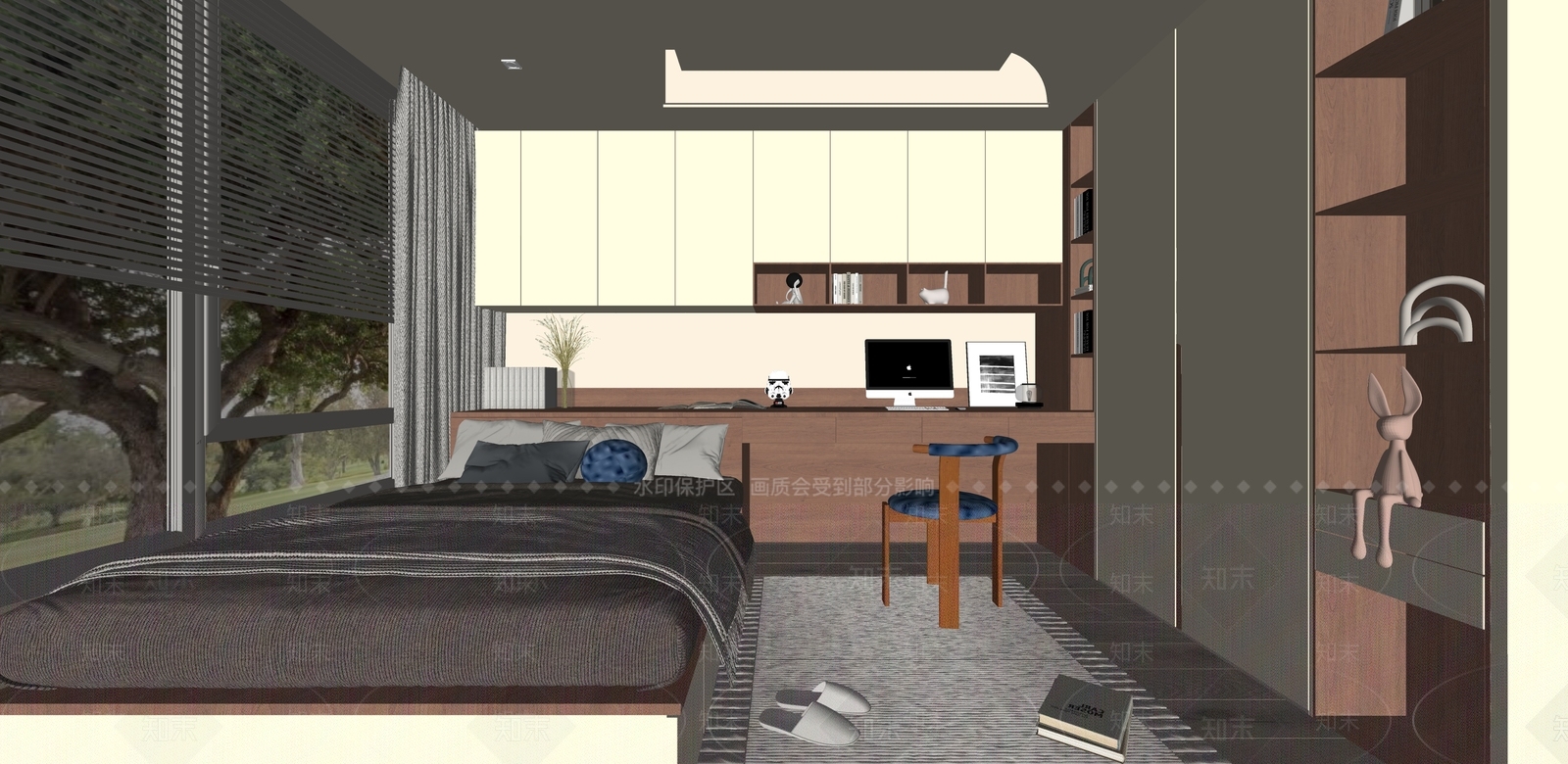 奶油榻榻米卧室SU模型下载【ID:1187370857】