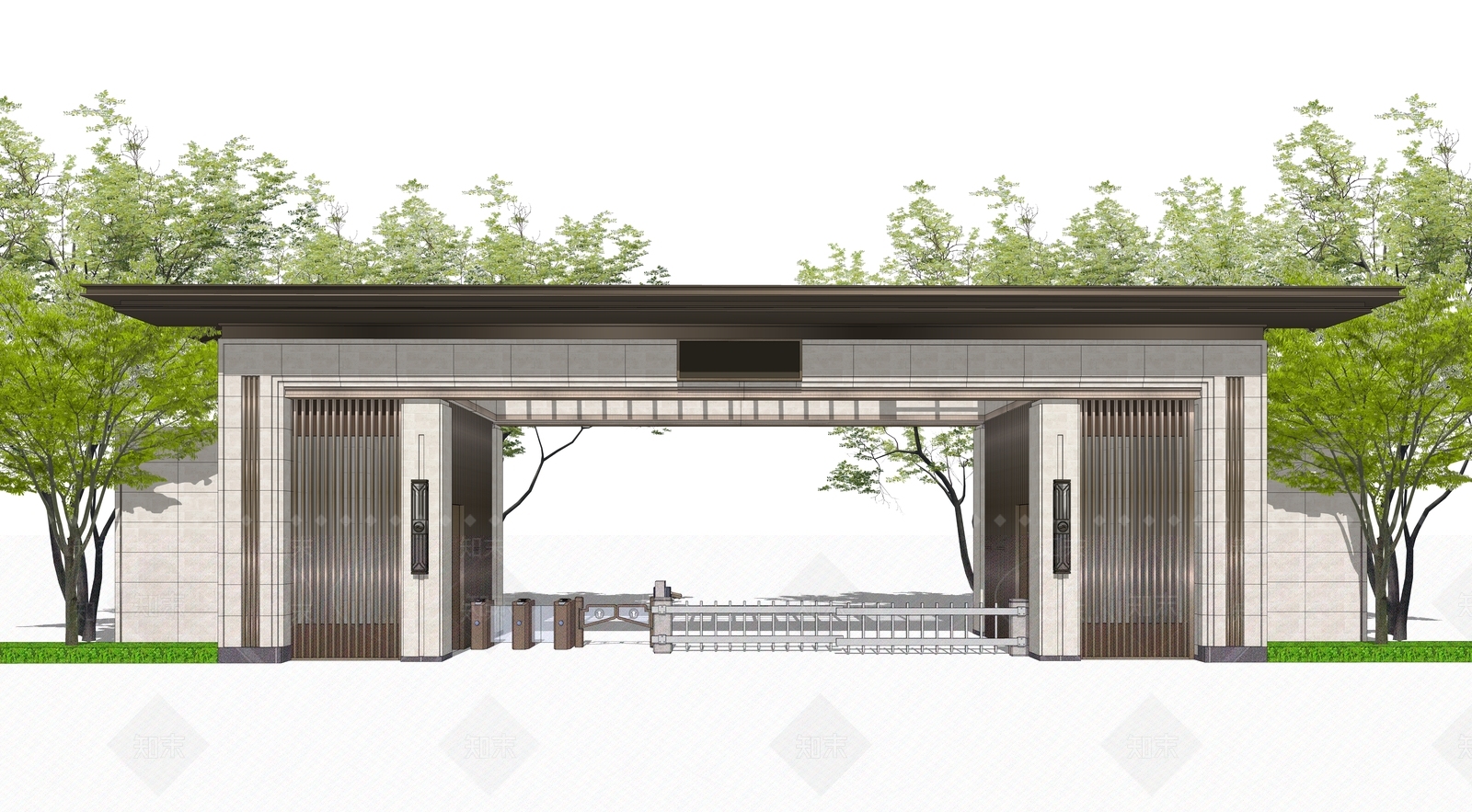 新中式中式入口大门SU模型下载【ID:1187371184】