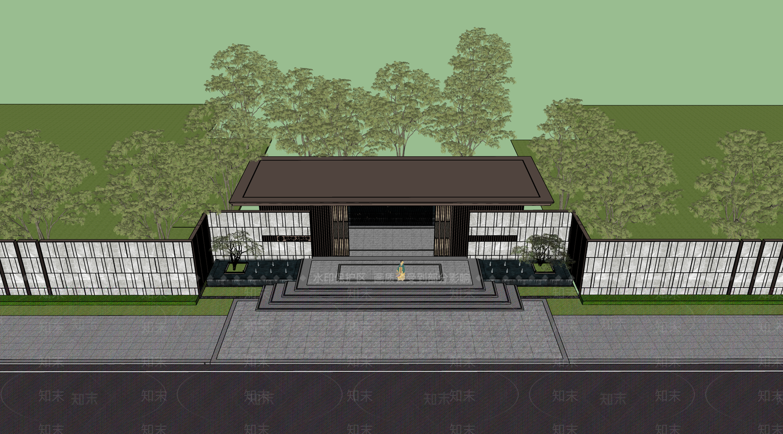 新中式中式入口大门SU模型下载【ID:1187373986】