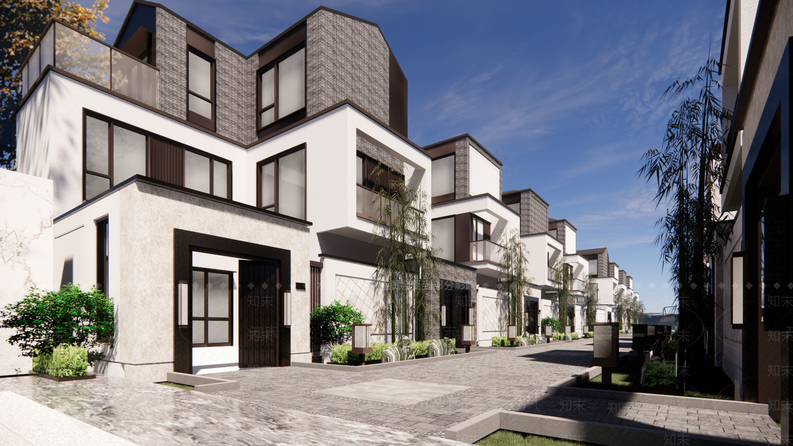 新中式小区建筑SU模型下载【ID:1187376766】